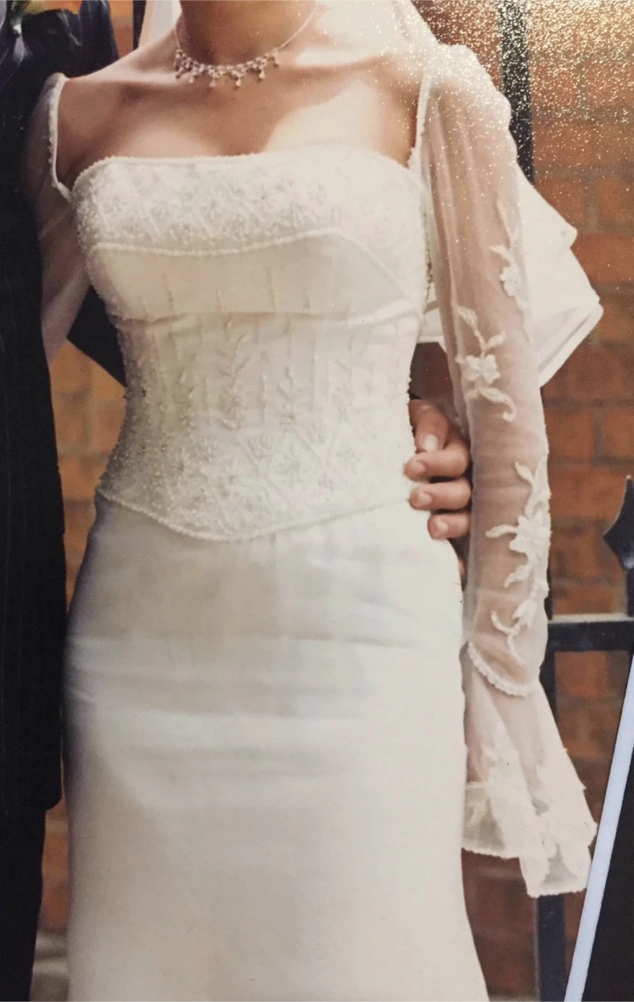 White Wedding Dress with Long Lace Sleeves - photo 4