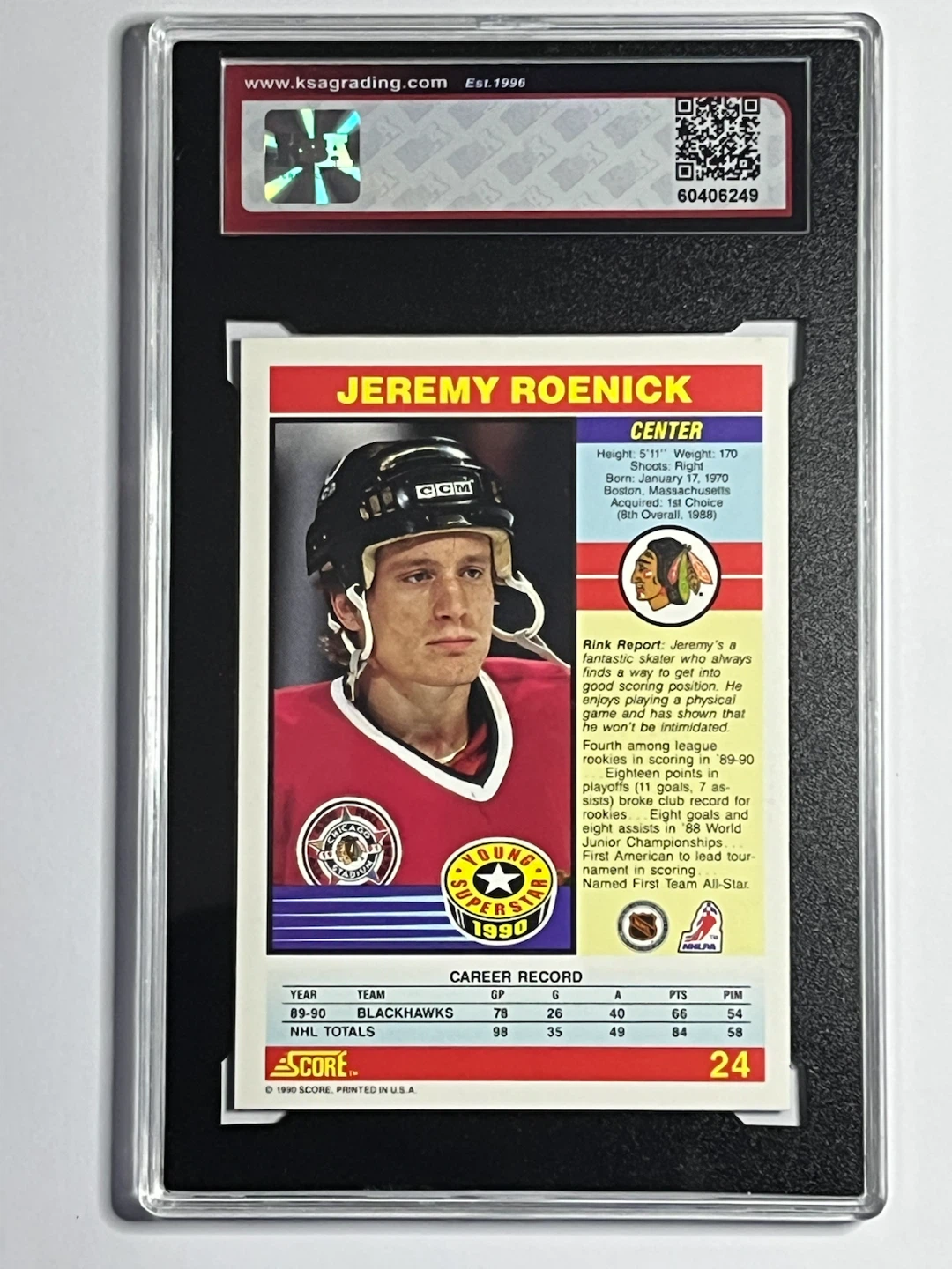 1990-91 Score Jeremy Roenick Young Superstars RC Hockey Card - photo 2