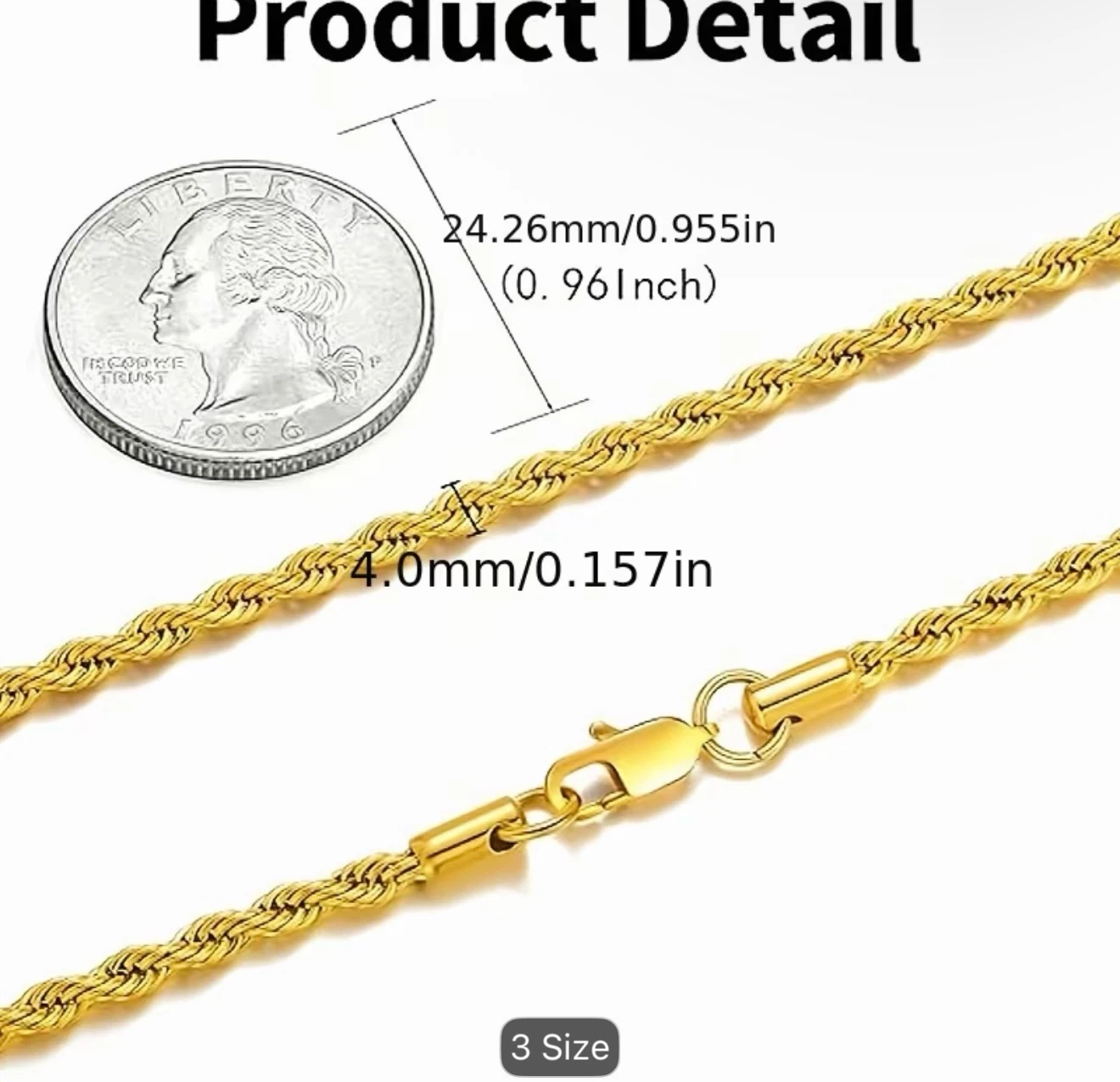 Men's 925 Sterling Silver Rope Chain Necklace - photo 3