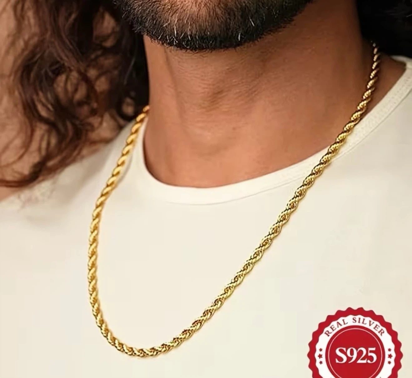 Men's 925 Sterling Silver Rope Chain Necklace - photo 4