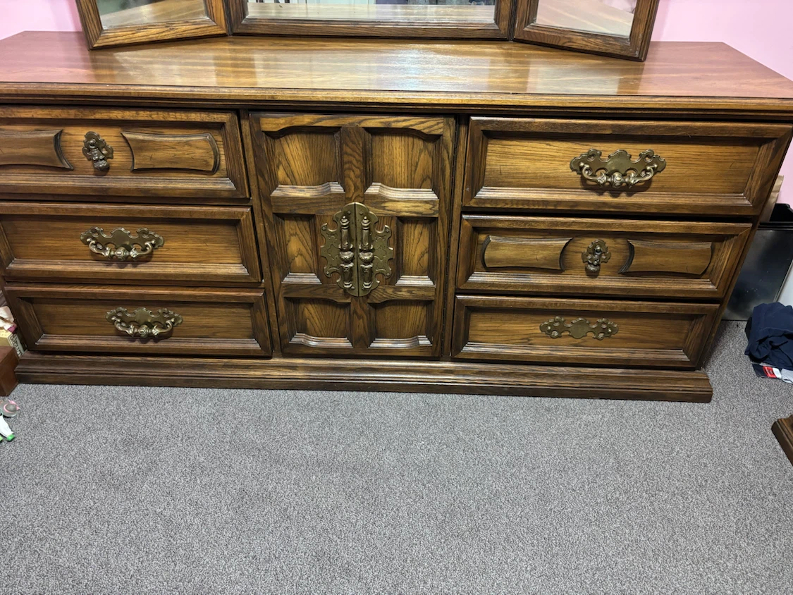 Wooden Dresser with Tri-Fold Mirror