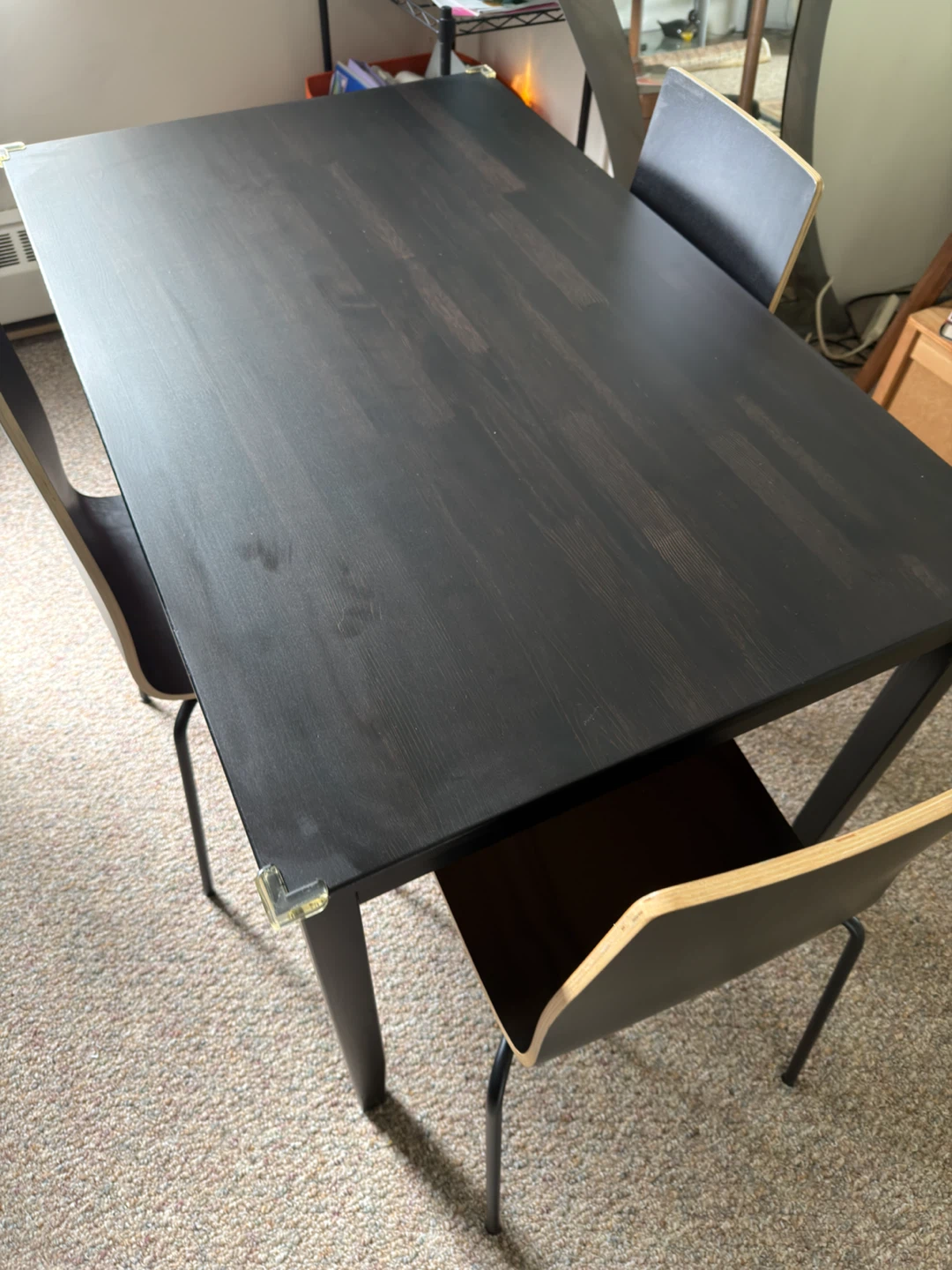 Black Dining Table with 3 identical Chairs