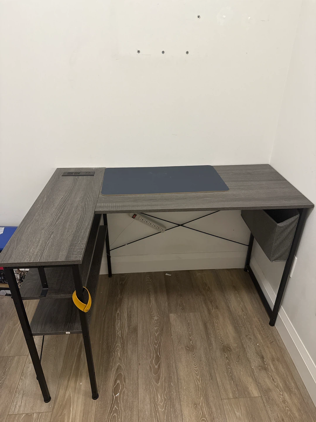 L-Shaped Desk with Built-in Power Outlets and USB Ports