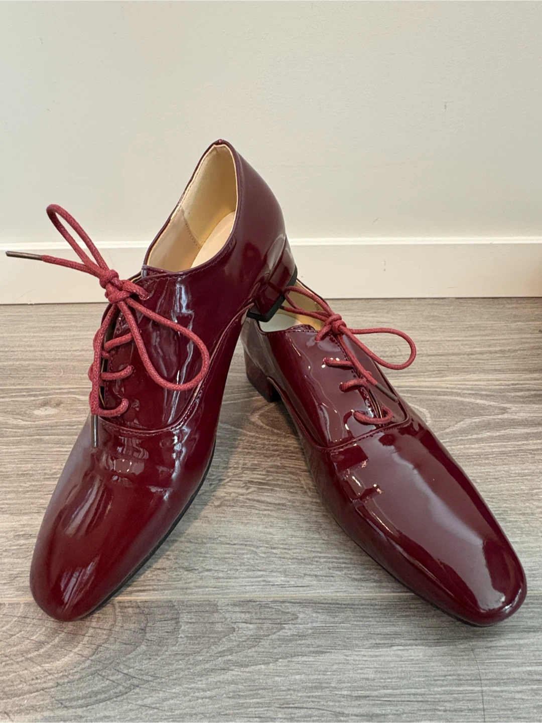 Women's Burgundy Patent Lace-Up Oxfords