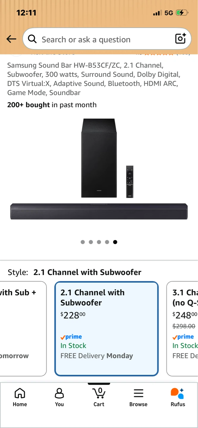 Samsung HW-B53CF/ZC 2.1 Channel Soundbar with Subwoofer