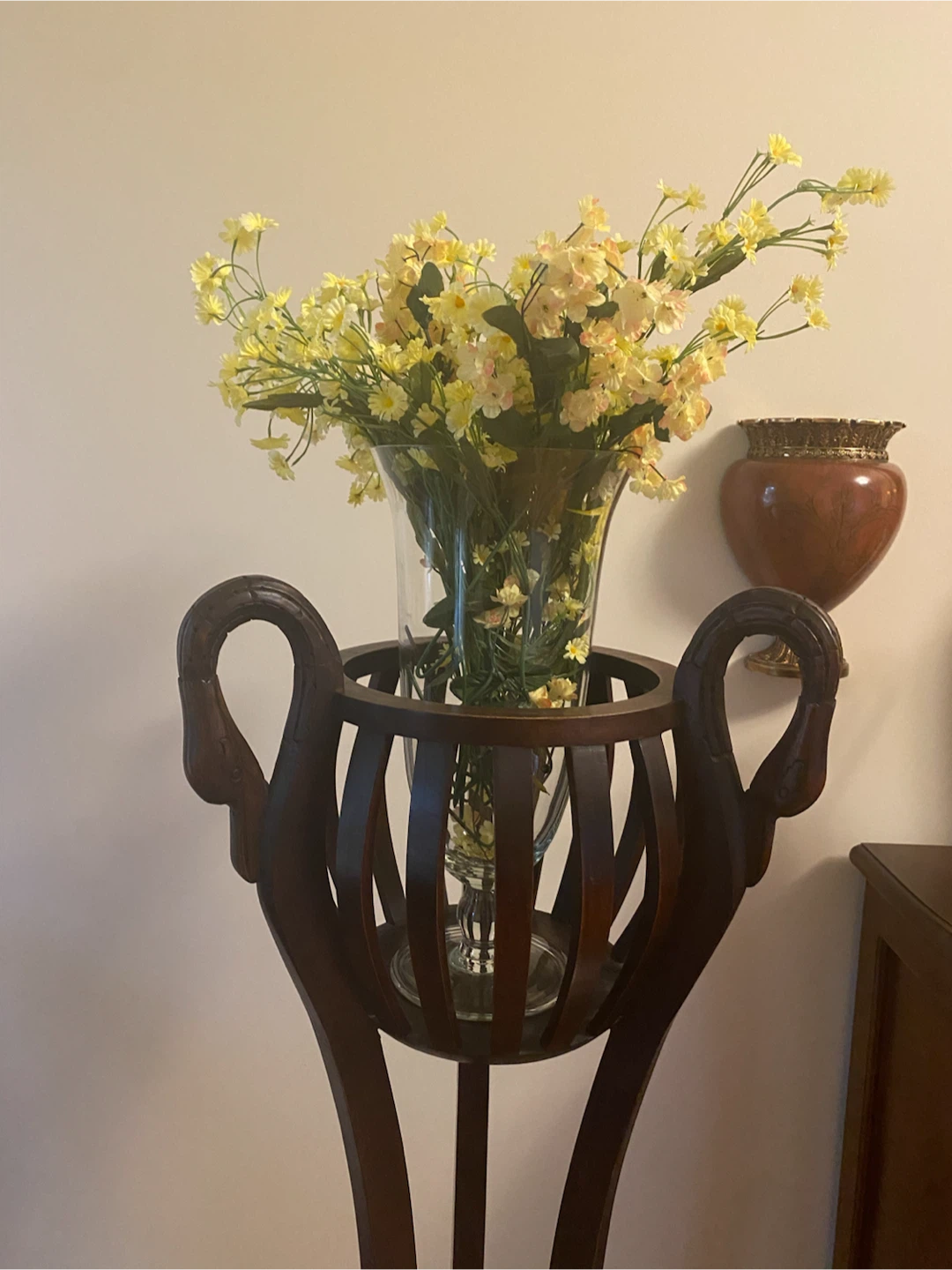 Wood Carved Swans Plant Stand - photo 2