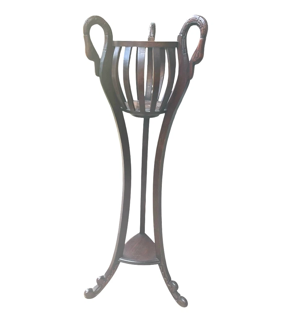 Wood Carved Swans Plant Stand - photo 3