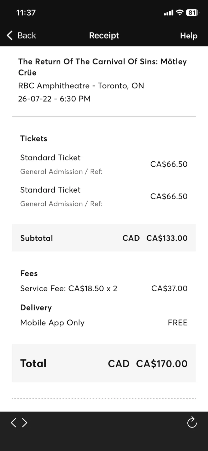 2 Motley Crue Concert Tickets - Toronto - July 26, 2026 - photo 2