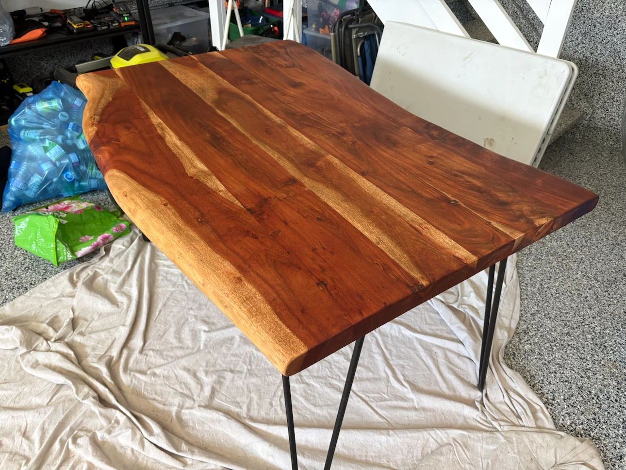 Live Edge Acacia Wood Dining Table with Six Chairs