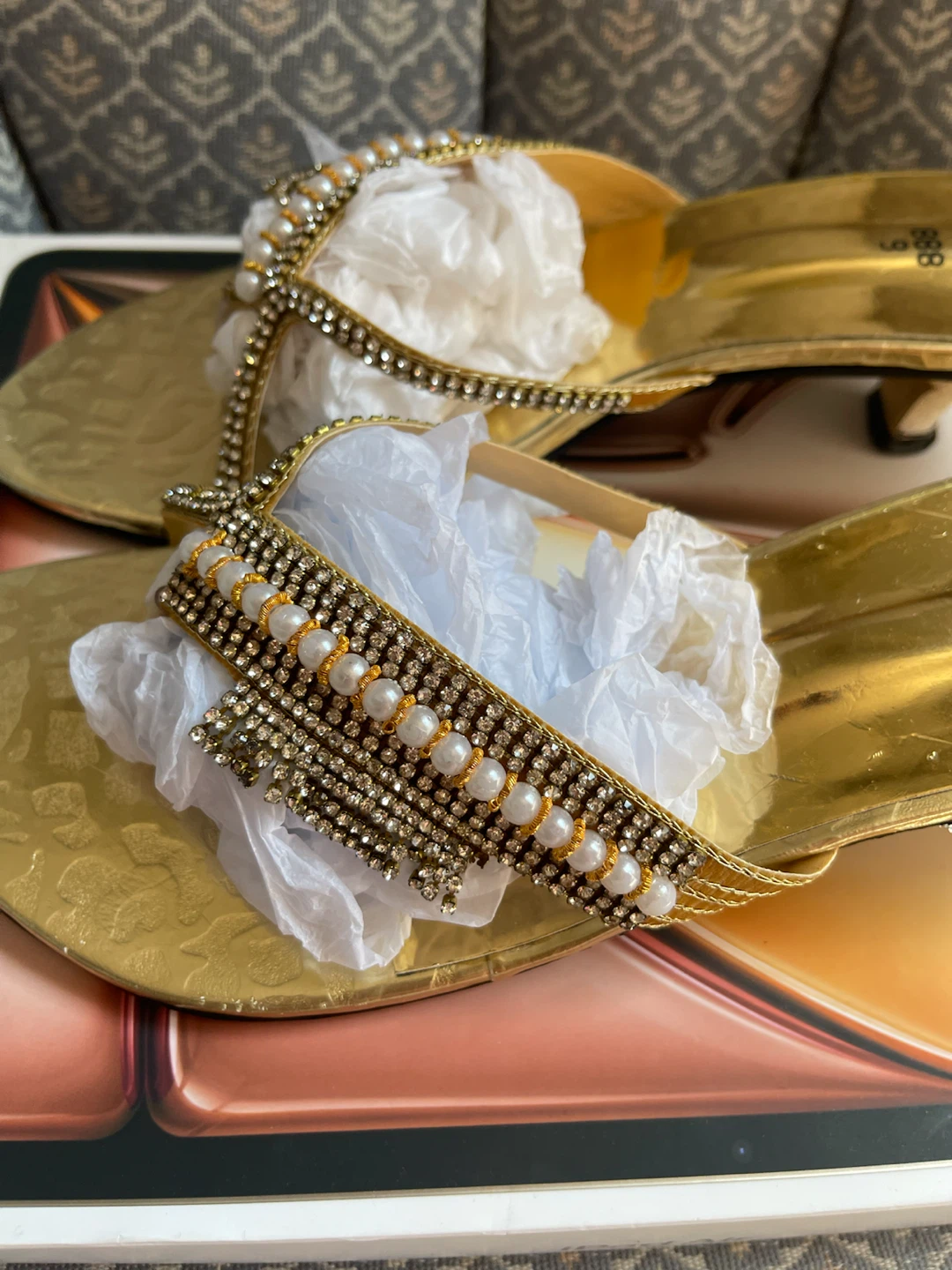 Gold Flip Flops sandals Size 6