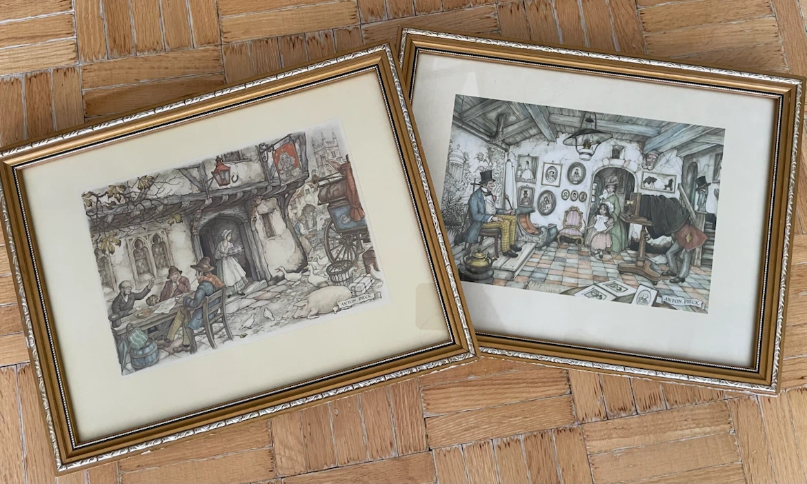 Lot Of 2 Antique Anton Pieck Framed Prints