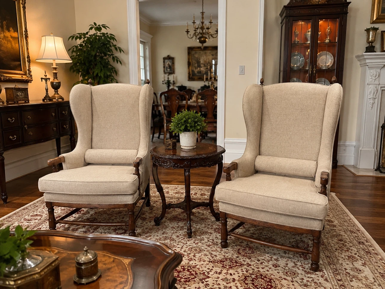 Wingback Armchair - Beige Upholstery