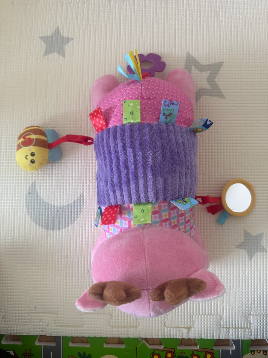 Pink Plush Deer Toy with Mirror and Bee and music