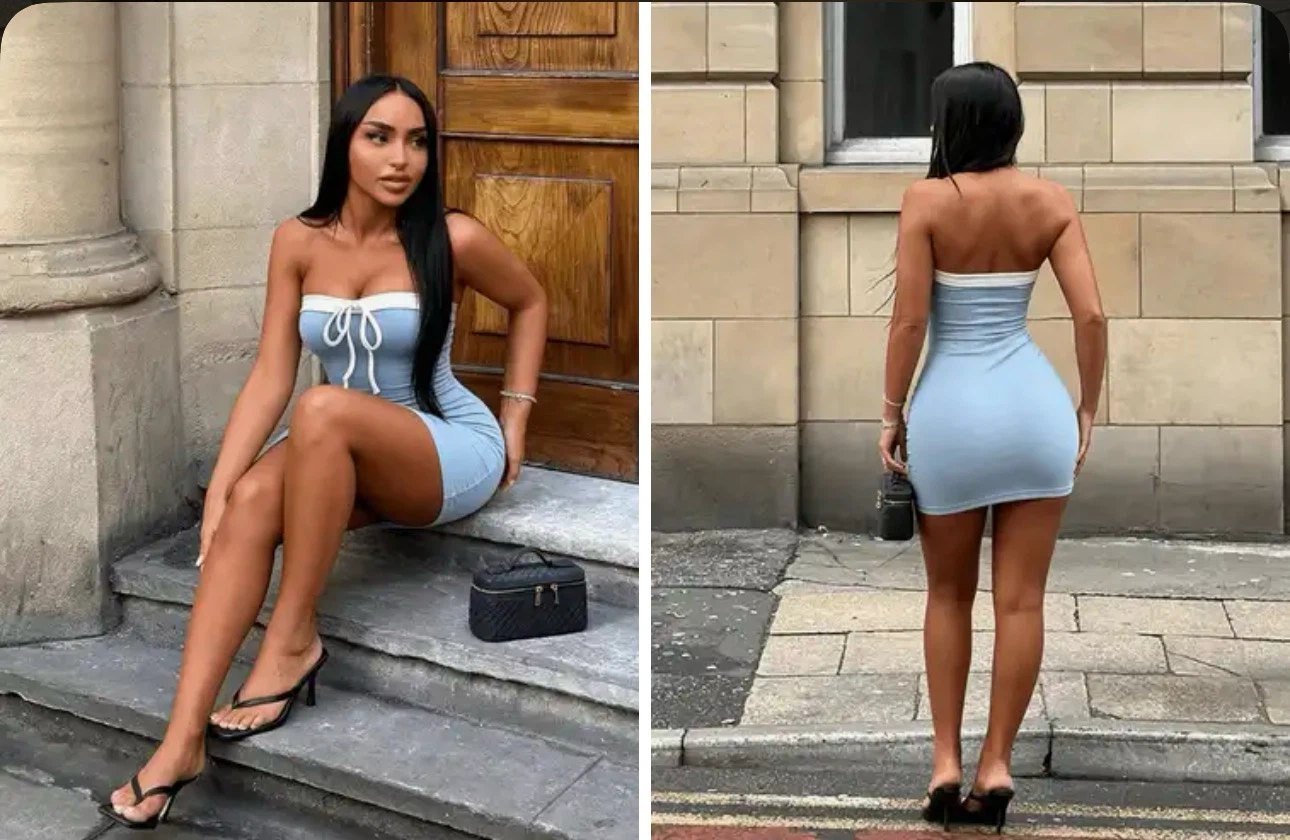 Baby Blue Strapless Mini Dress with White Trim. Size xsmall - photo 2