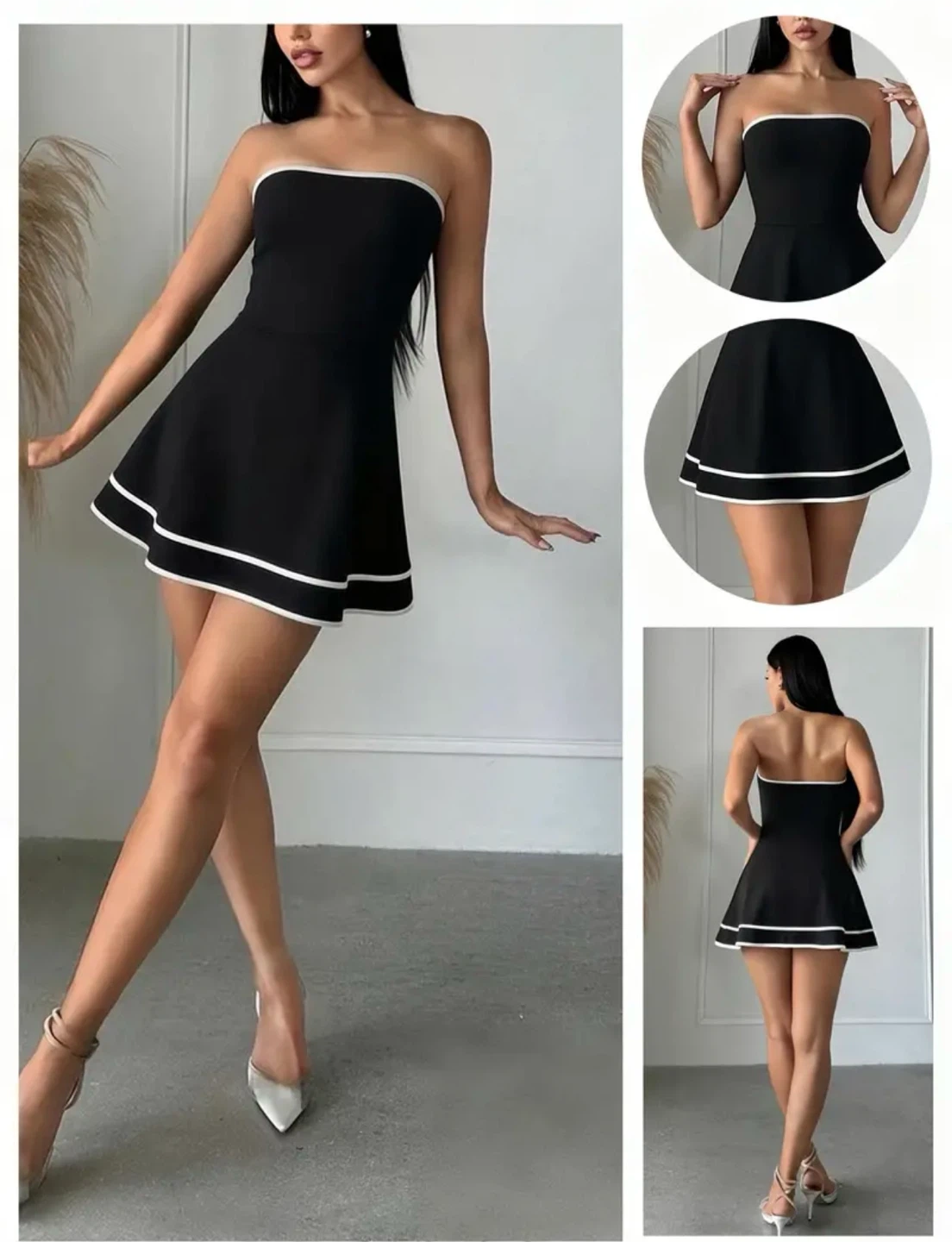 Black strapless dress with white trim. Size xsmall