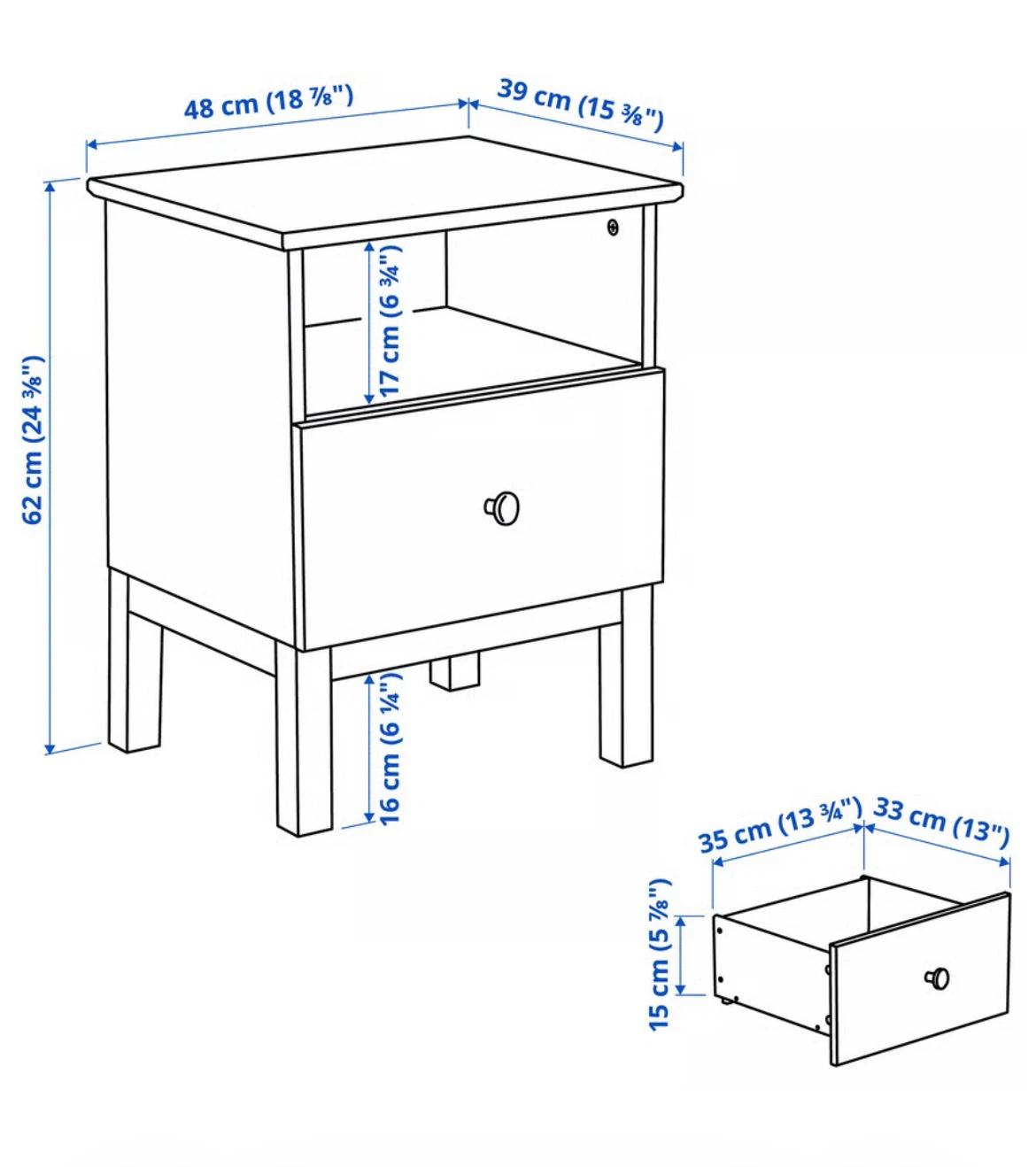 Solid Pine Wood Nightstand with Drawer - photo 3