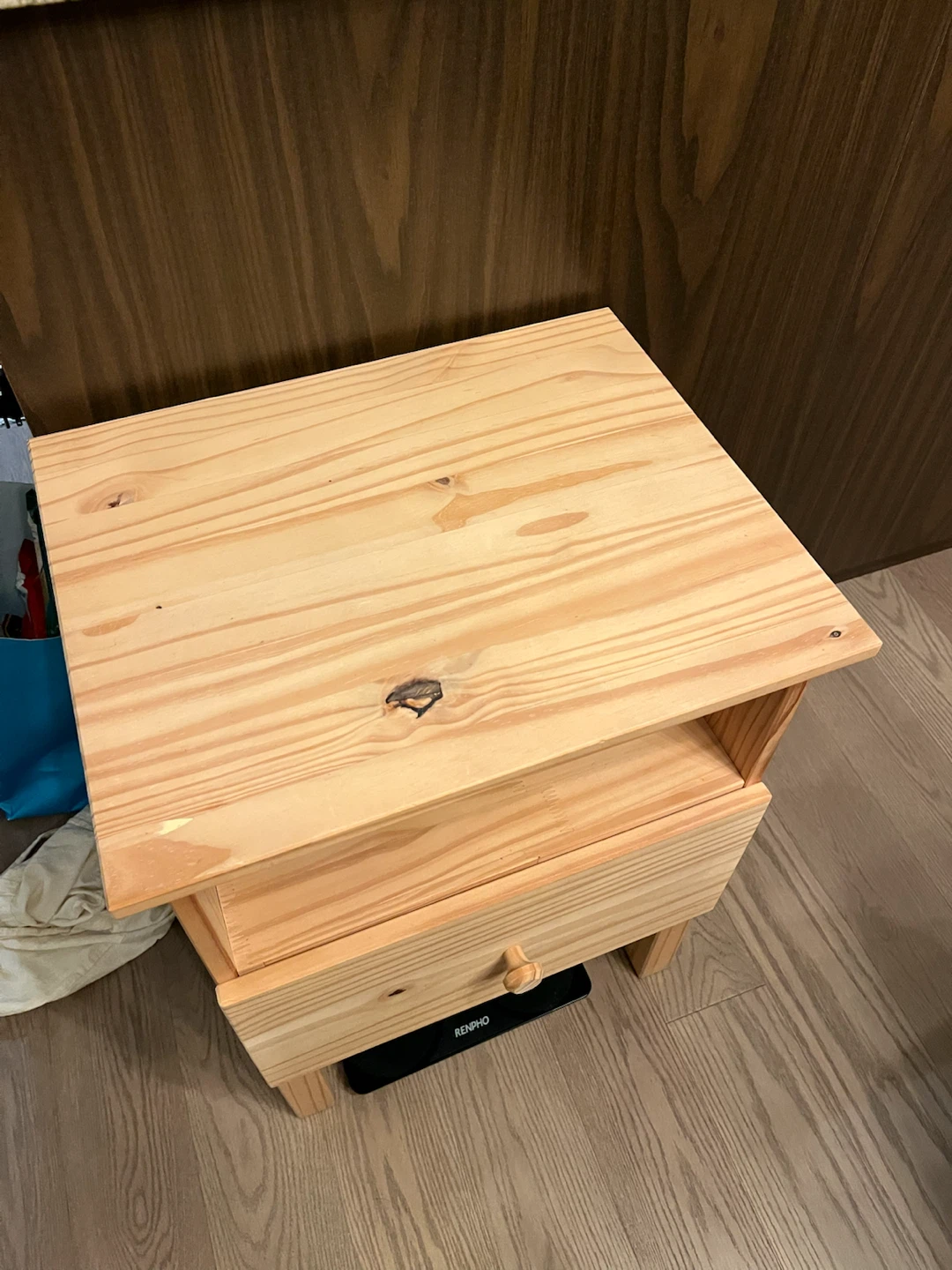 Solid Pine Wood Nightstand with Drawer - photo 4
