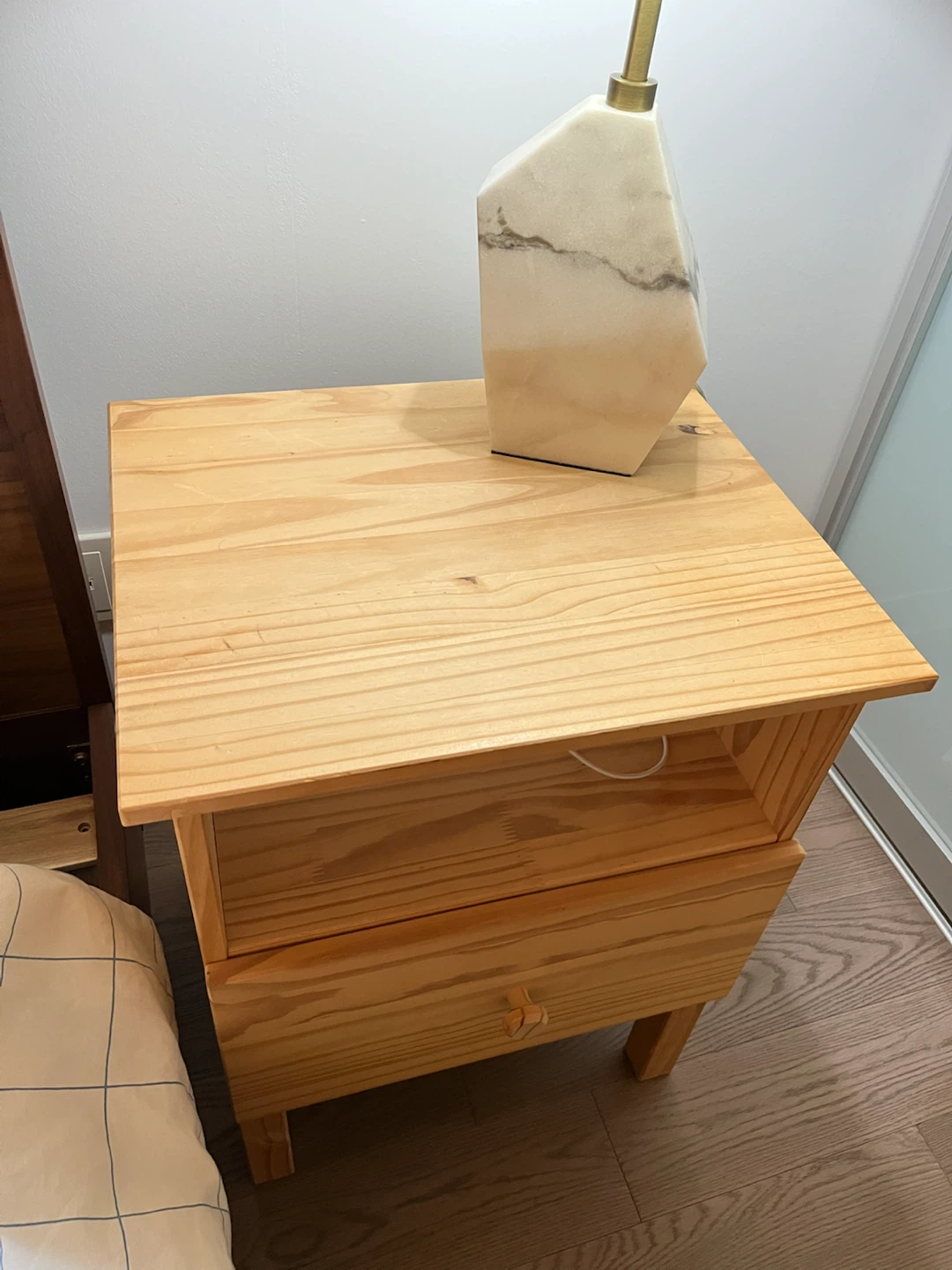 Solid Pine Wood Nightstand with Drawer - photo 5