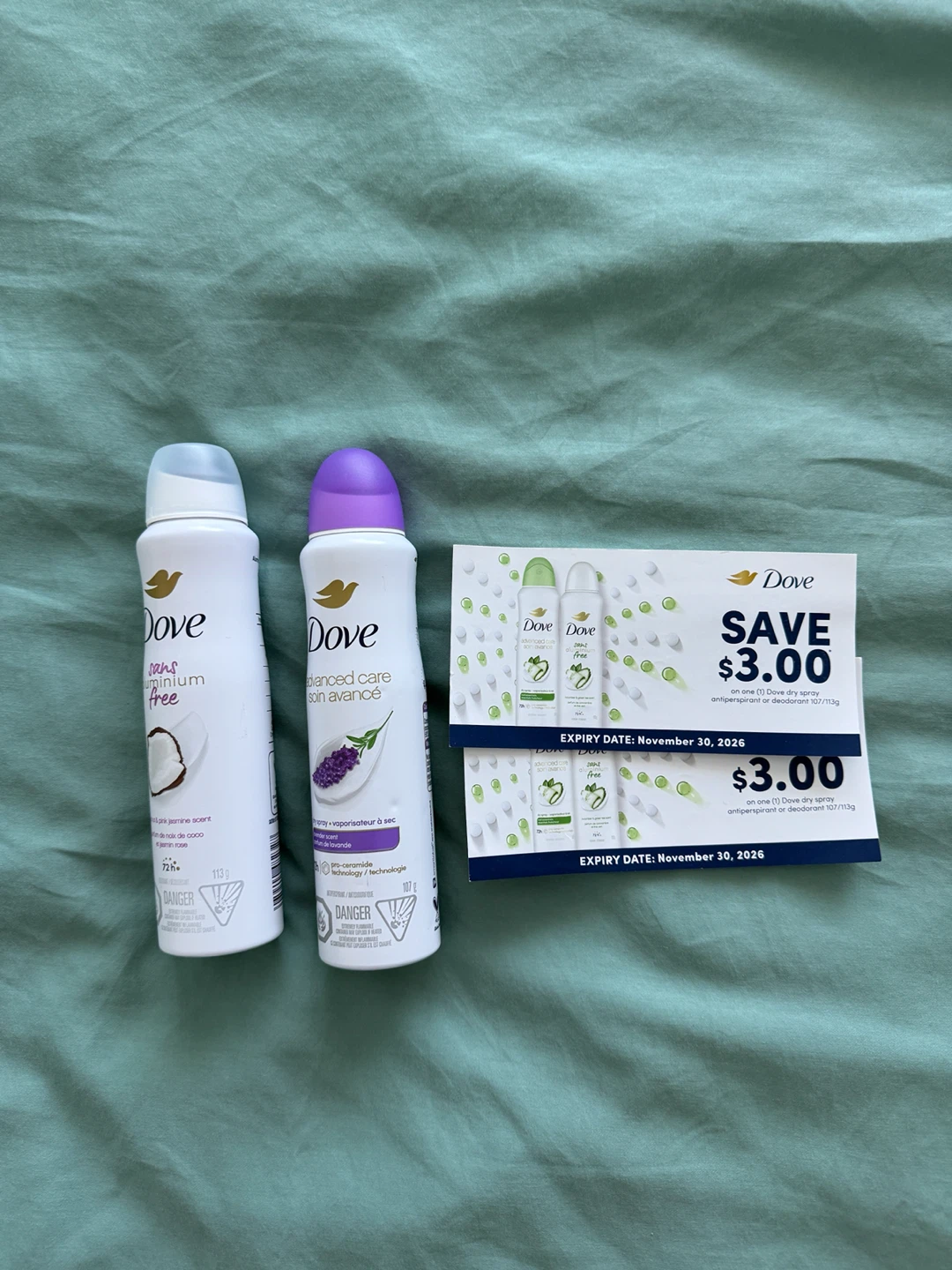 2 Dove Dry Spray Antiperspirant & Deodorant with Coupons