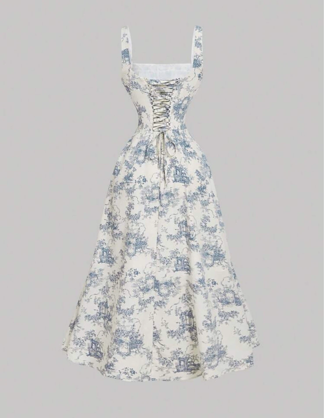 Blue and White Toile Print Corset Dress - photo 2