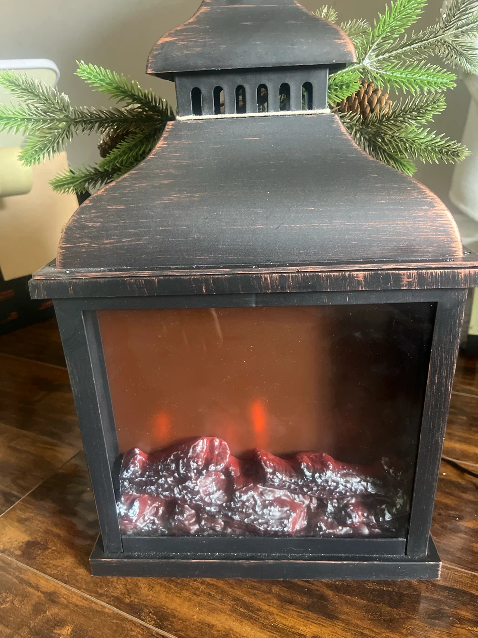 Decorative Christmas Lantern with Faux Fireplace
