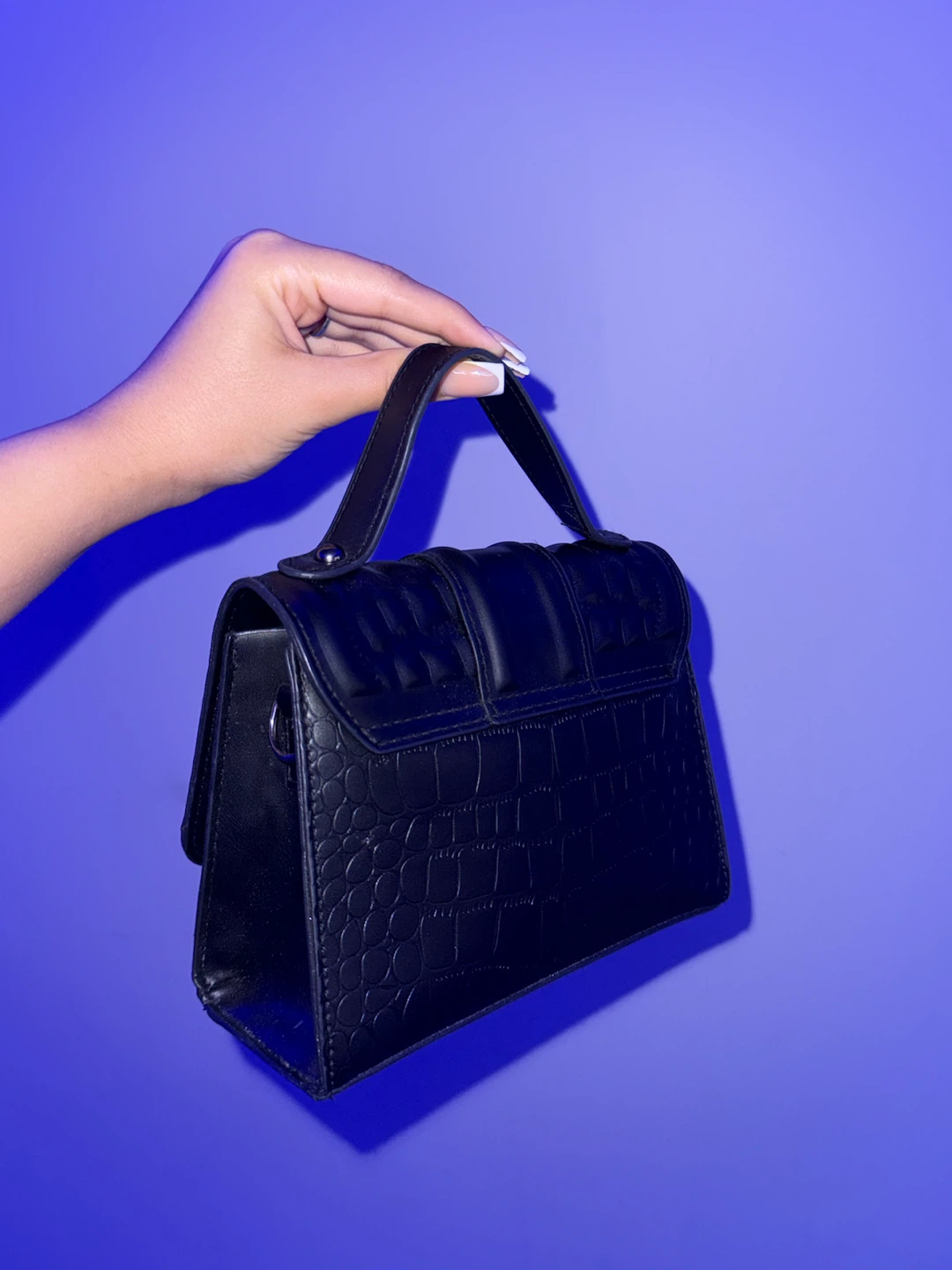 Black Croc-Embossed Top Handle Handbag + FREE Matching Wallet - photo 4