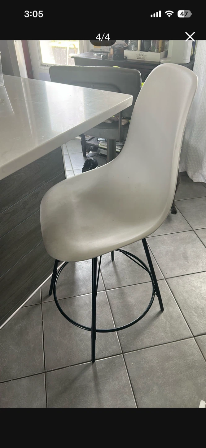 White counter high egg chairs with Black Metal Legs