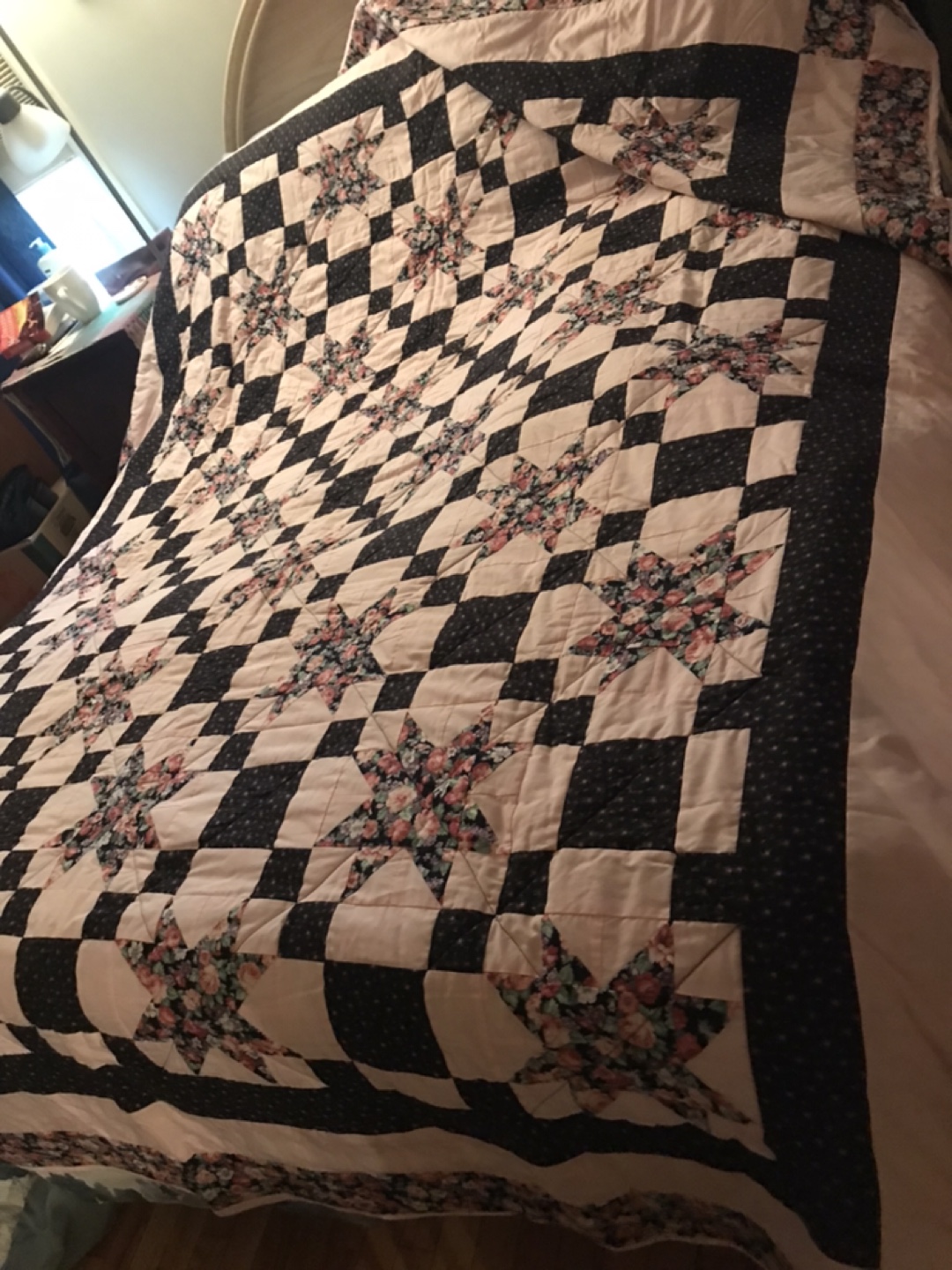 Hand made Quilted with Floral and Star Pattern