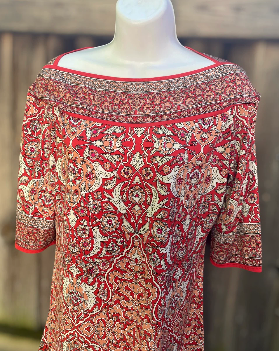 Max Studio Red Patterned Dress,Size Medium