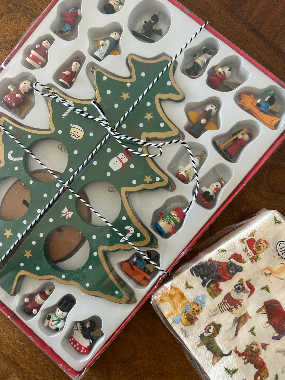 Painted wooden Christmas tree with wooden figures