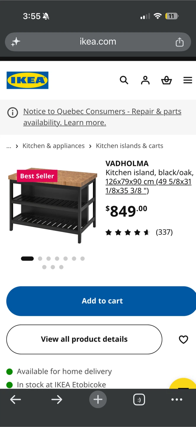 IKEA VADHOLMA Kitchen Island – Black/Oak