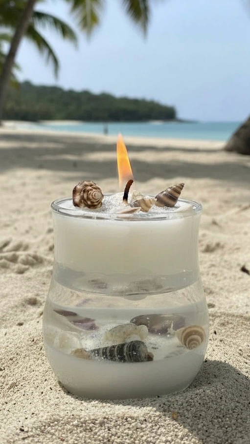 Handcrafted aquarium-themed candle in a glass container - photo 2