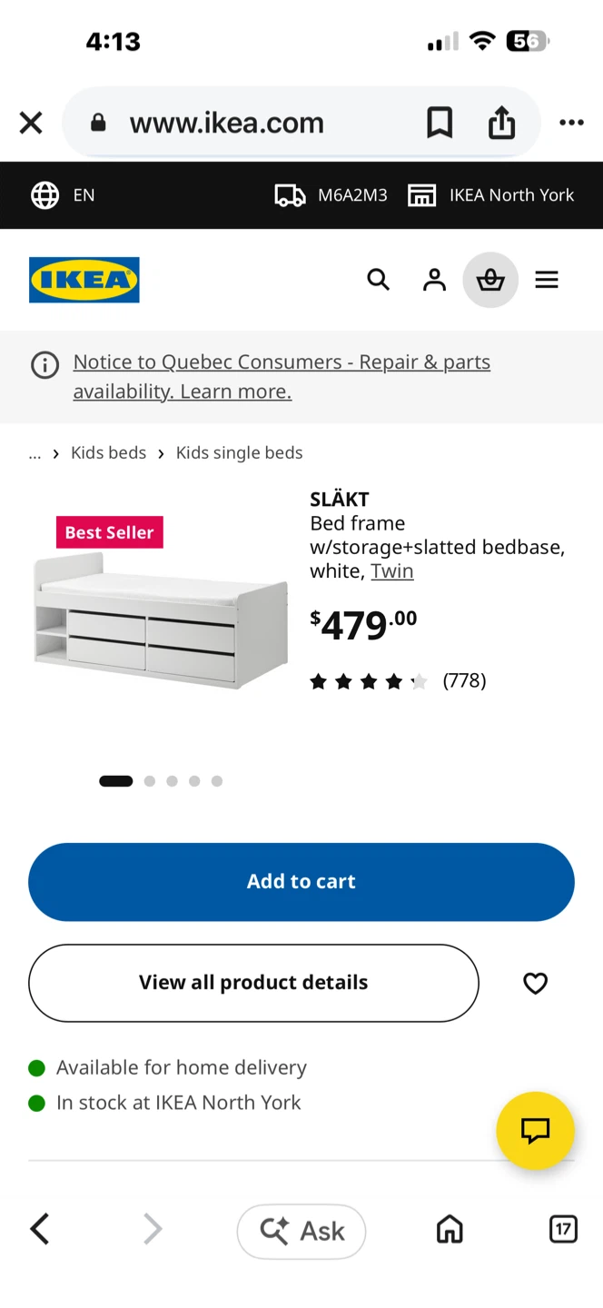 IKEA SLÄKT Twin Bed Frame with Storage in White
