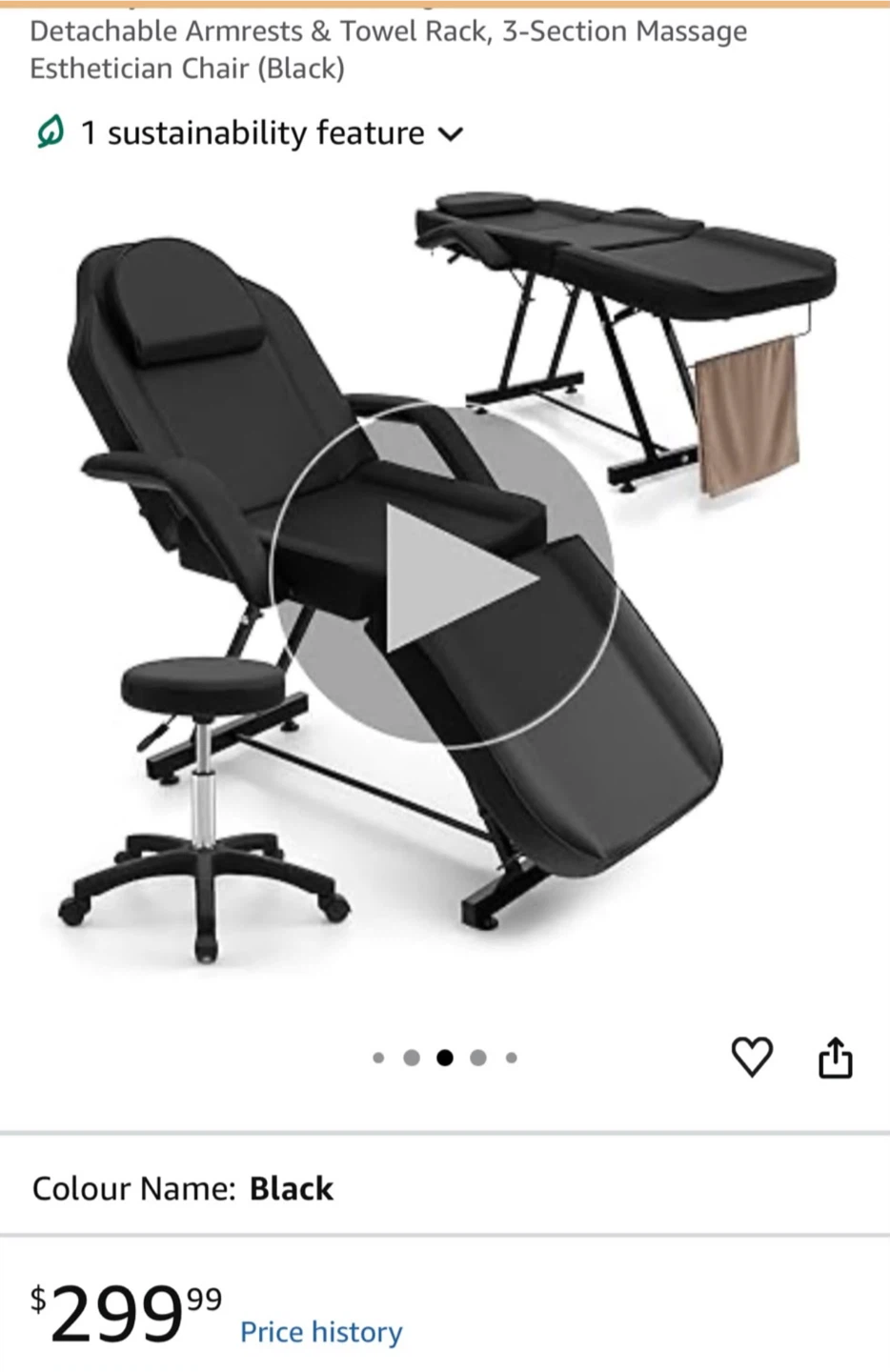 Black Massage Esthetician Chair with Detachable Armrests