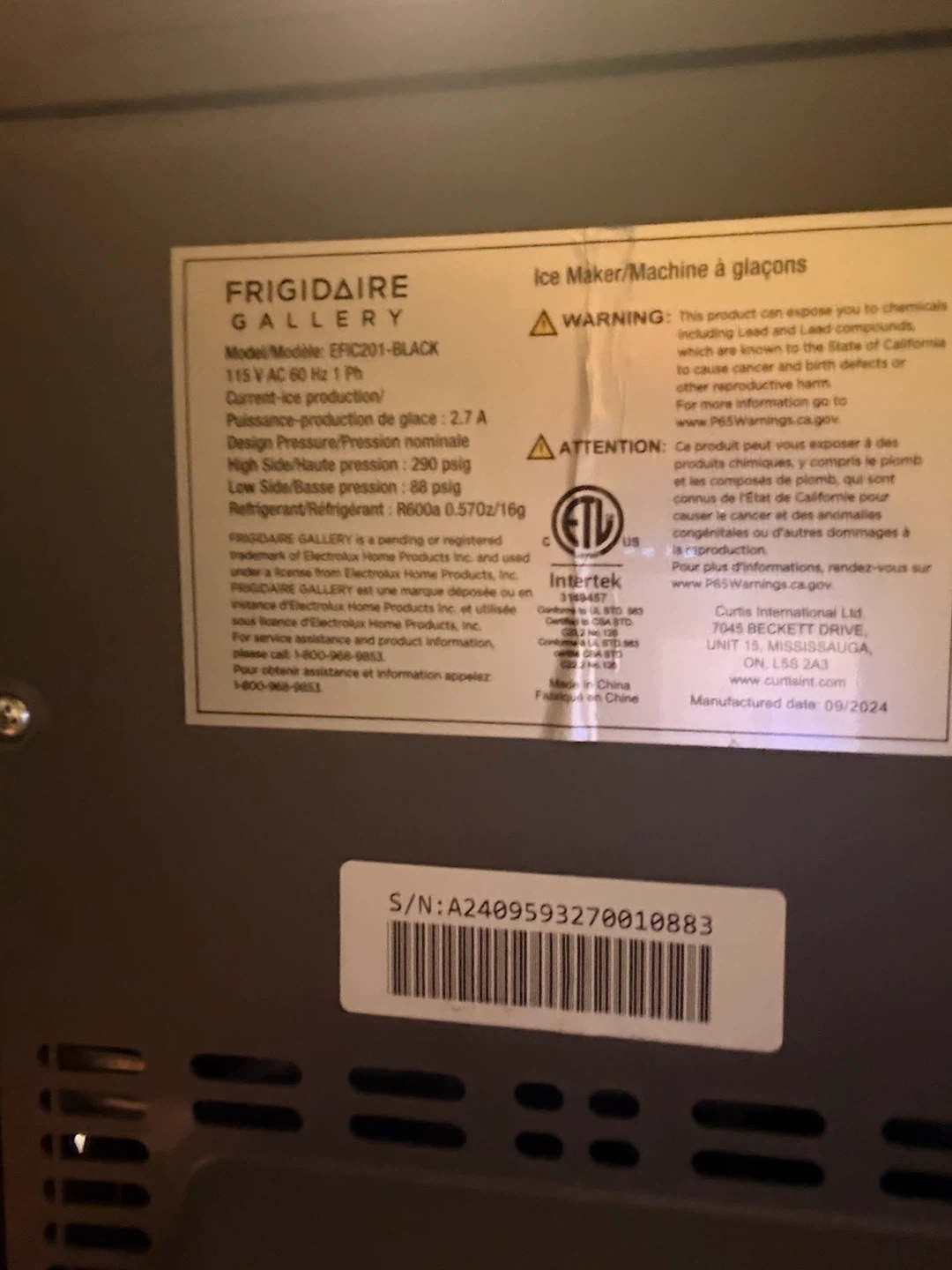 Frigidaire Gallery Ice Maker - photo 2