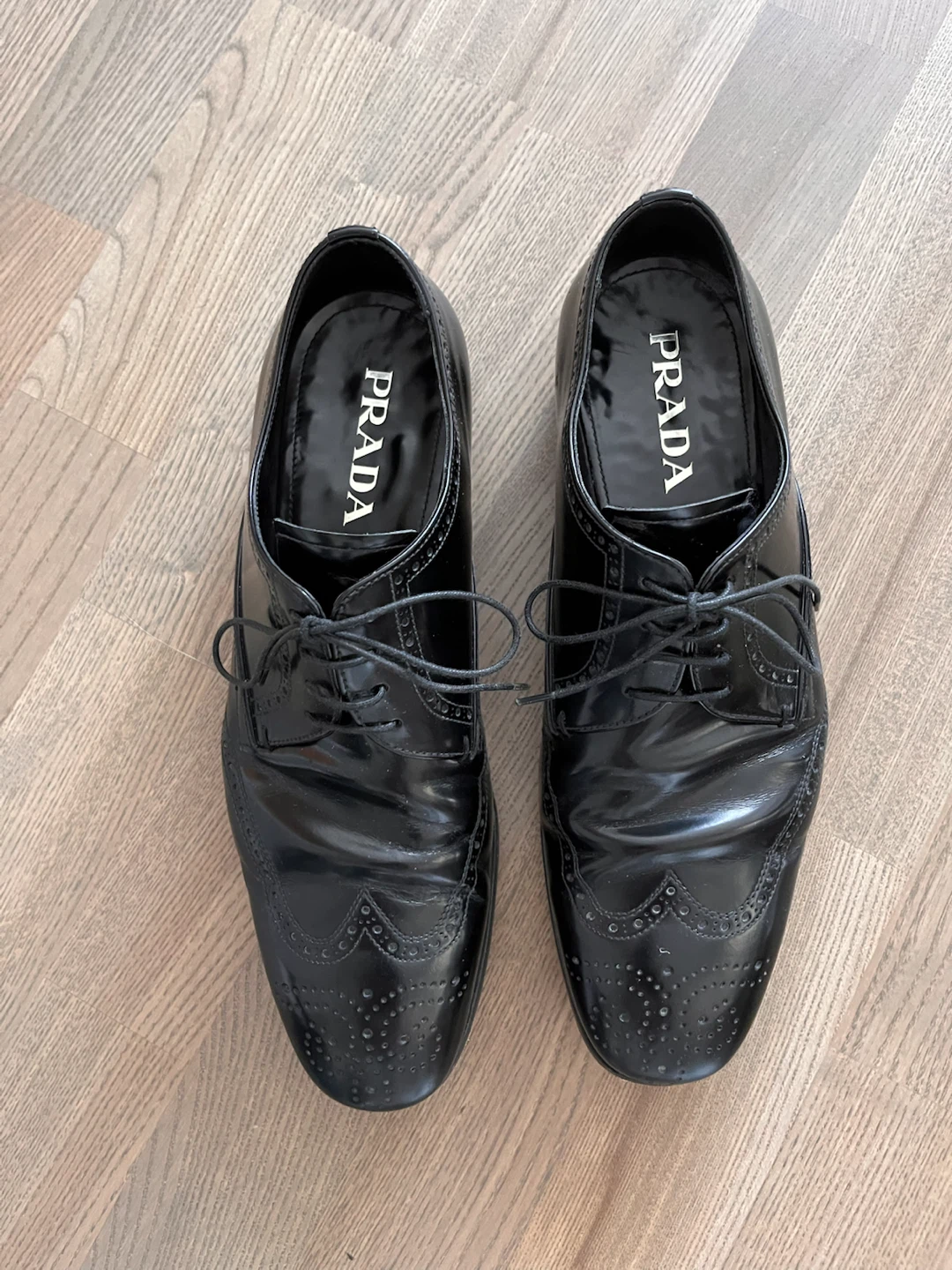 Prada Black Patent Leather Wingtip Brogues