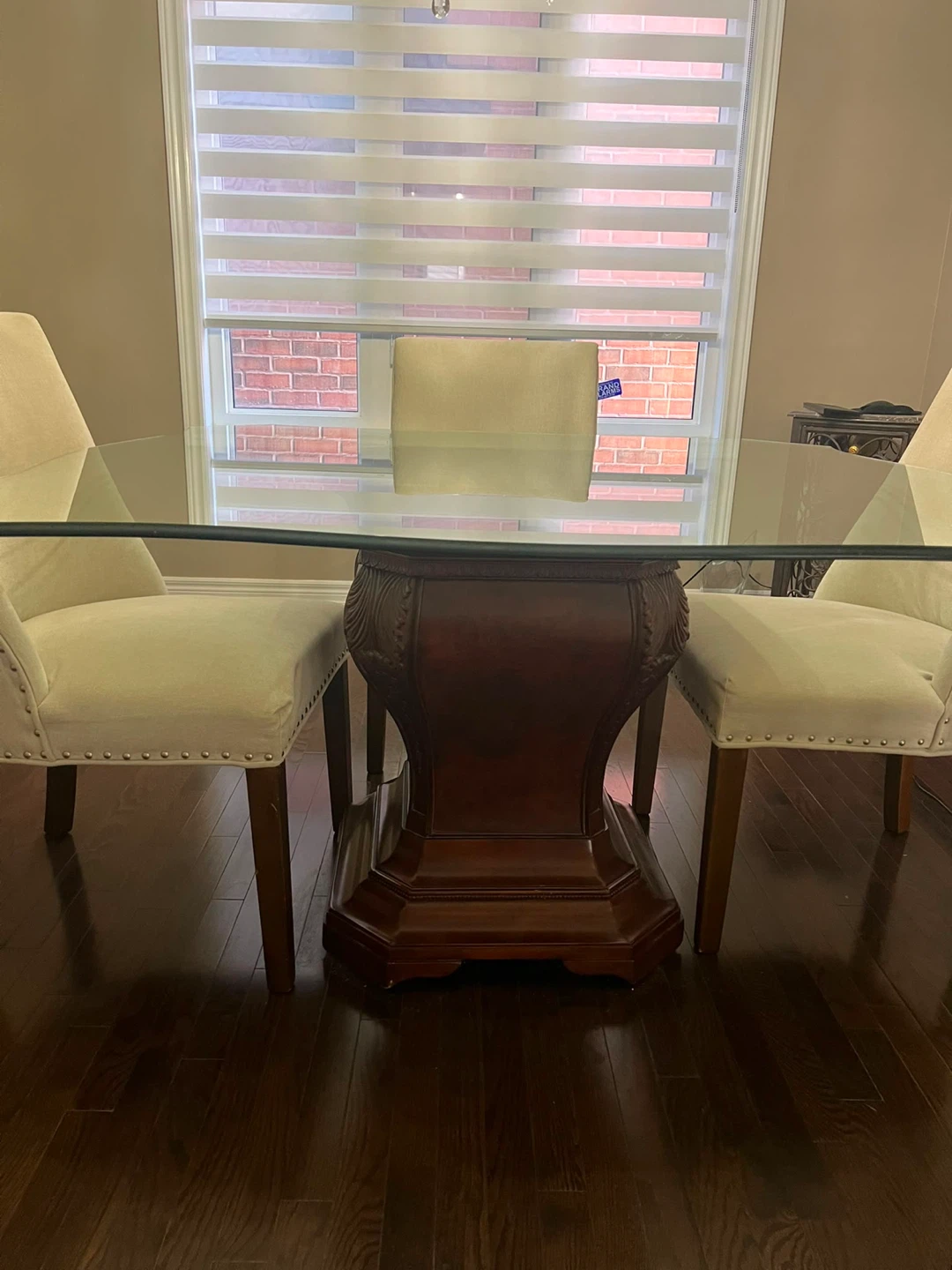 Glass Dining Table with Wooden Base
