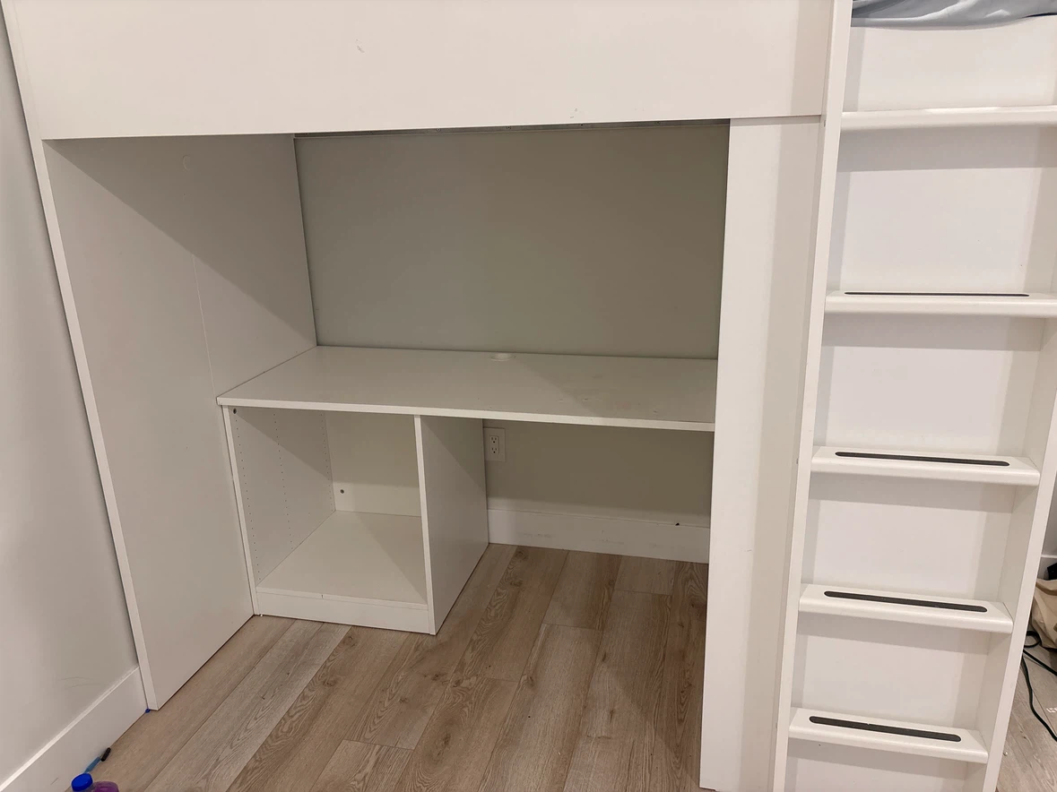 IKEA White Loft Bed with Desk and Shelving - photo 2