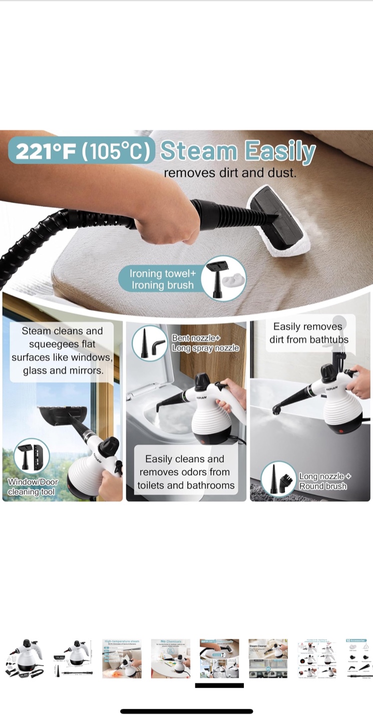 AKPIAN Handheld Steam Cleaner with 10-piece Accessory Set - photo 5