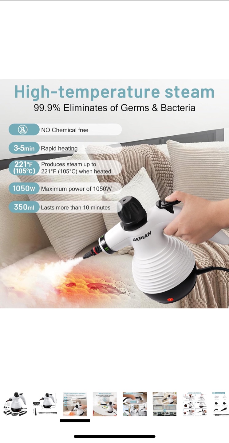 AKPIAN Handheld Steam Cleaner with 10-piece Accessory Set - photo 3