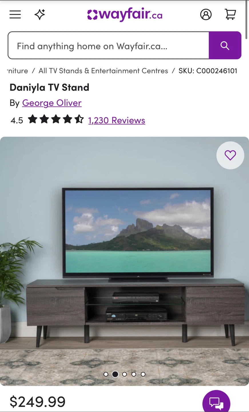 Wayfair TV Stand / Entertainment Unit – Grey Wood Finish - photo 5