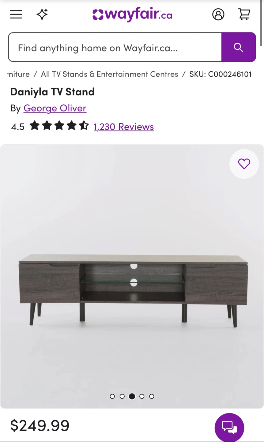 Wayfair TV Stand / Entertainment Unit – Grey Wood Finish - photo 4