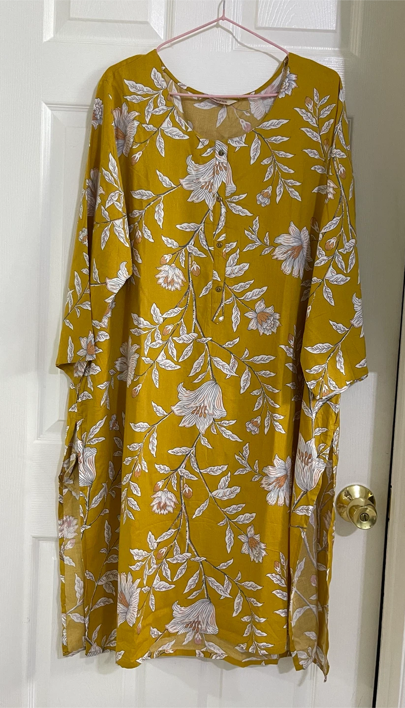 Indian Pakistani Kurti XXXL Mustard Floral