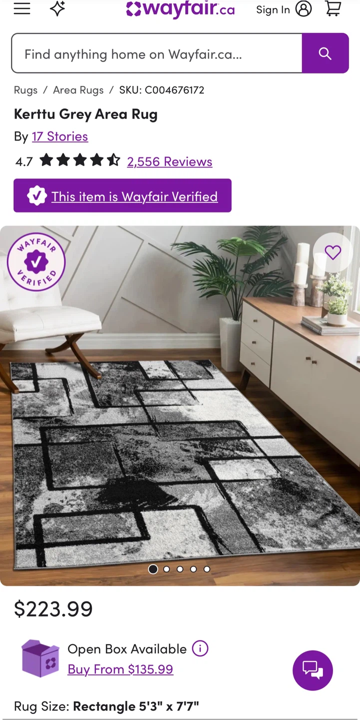 Wayfair 5’3” x 7’7” Modern Area Rug – Grey/Black – Like New - photo 4