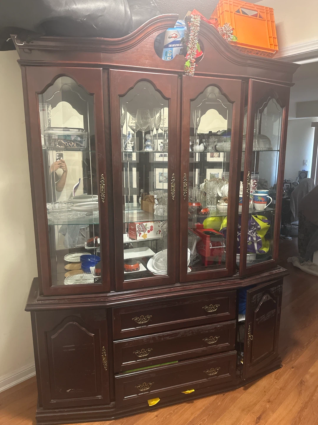Dark Wood China Cabinet with Glass Doors