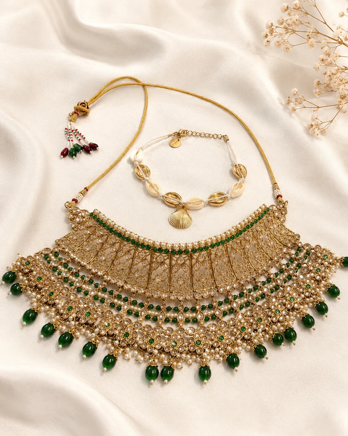 Necklace and Bracelet Set with Green Stones