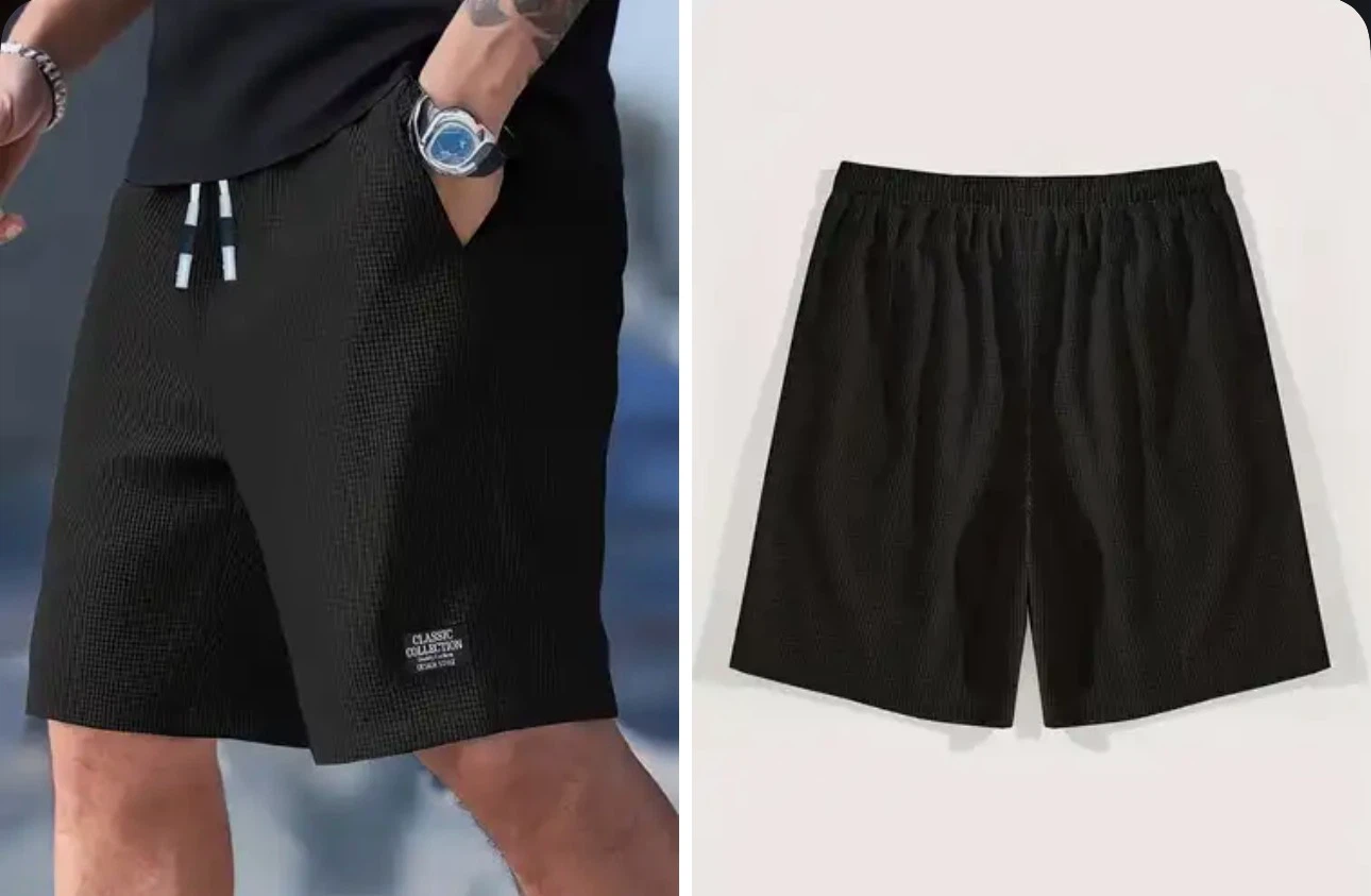 Men's Black Waffle Knit Shorts. Size large