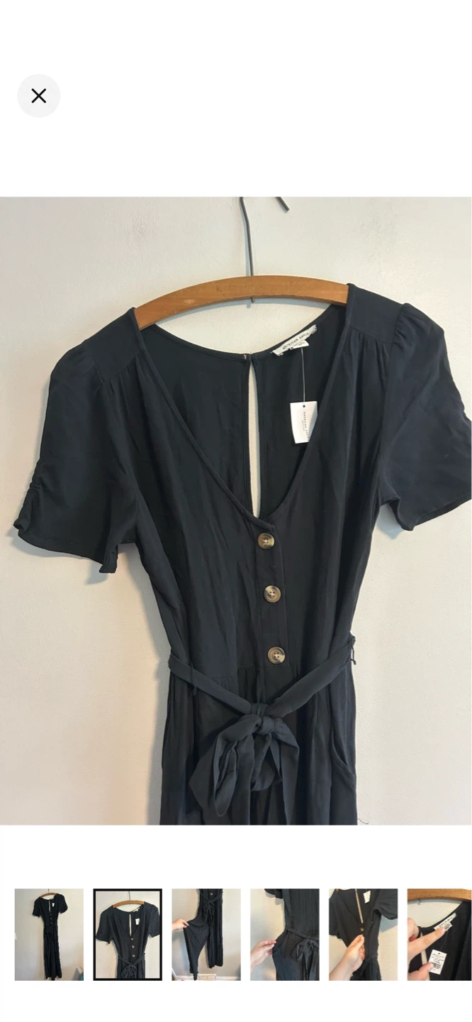 American Eagle Black Button-Front Wide Leg Jumpsuit - photo 2