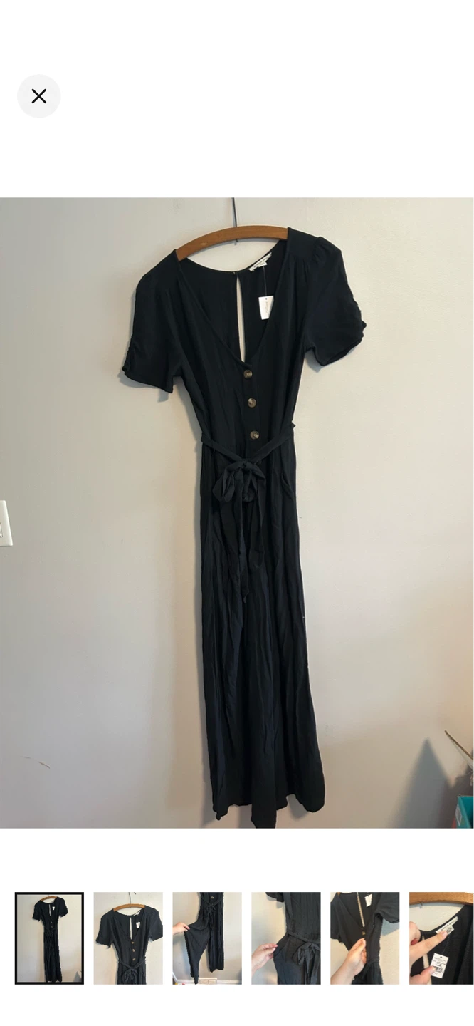 American Eagle Black Button-Front Wide Leg Jumpsuit