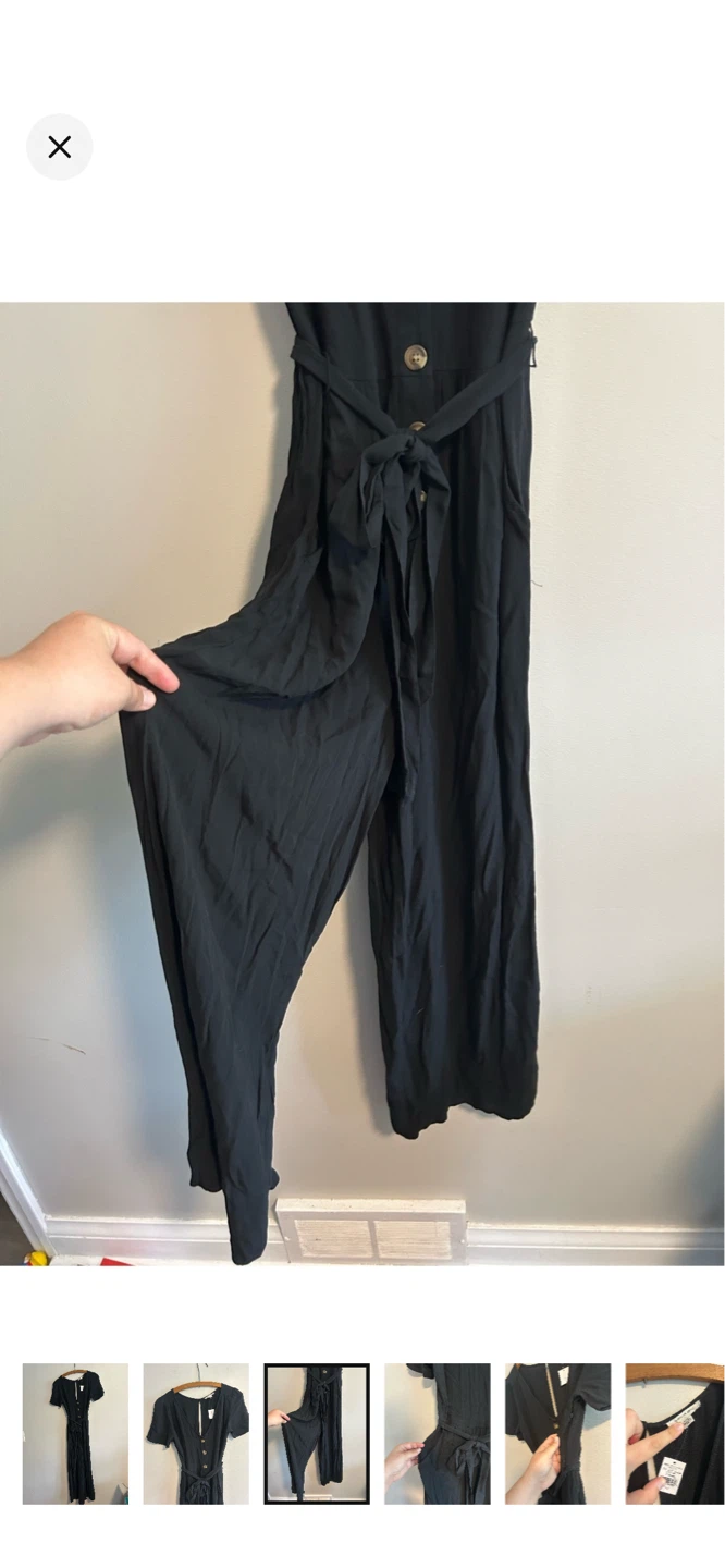 American Eagle Black Button-Front Wide Leg Jumpsuit - photo 3